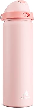 POWCAN 32 oz Insulated Water Bottle for Travel: 2-in-1 Lid with Push-Button Spout & Quick-Flip Straw, Leakproof, Keep Cold 24Hrs, Vacuum Stainless Steel for Travel, Trip, Hiking, Sport (Cotton Candy)