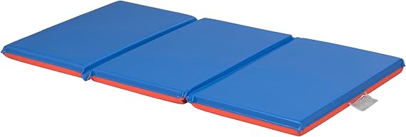 ECR4Kids Premium Folding Rest Mat, 3-Section, 2in, Sleeping Pad, Blue/Red