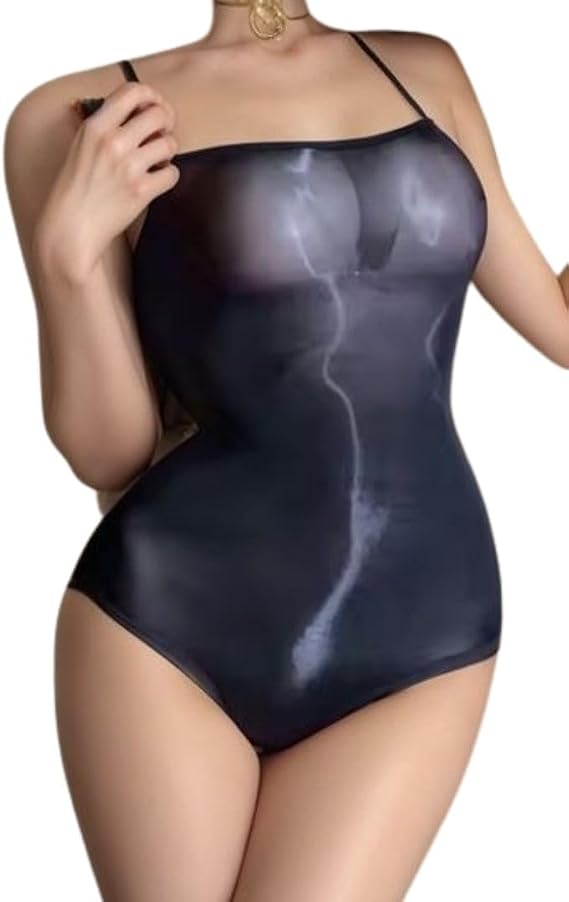 Korse Etkili Ayarlanabilir Askılı Parlak Transparan Özel Bölgesi Açık Siyah Kadın Fantezi Vücut Çorabı, Bodysuit