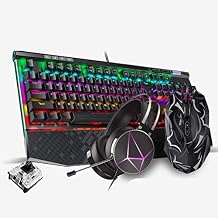 Mechanical Keyboard Mouse Headset Kit Gaming Mouse & Headphones and Wrist Rest for Windows PC Gamers/Computer Desktop (Color : B-Black Shaft)