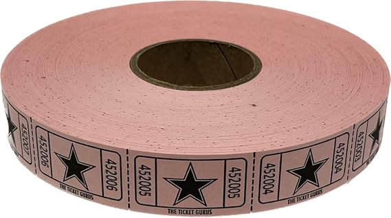 The Ticket Gurus-roll of 2000 Pink Star Tickets Single Roll Consecutively Numbered Raffle Tickets