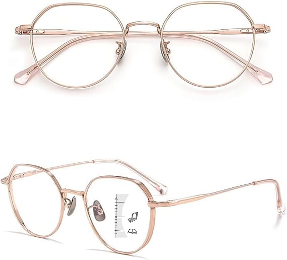Progressive Multifocus Reading Glasses for Women Men Round Full Rim Multifocal Readers Blue Light Blocking Eyewear
