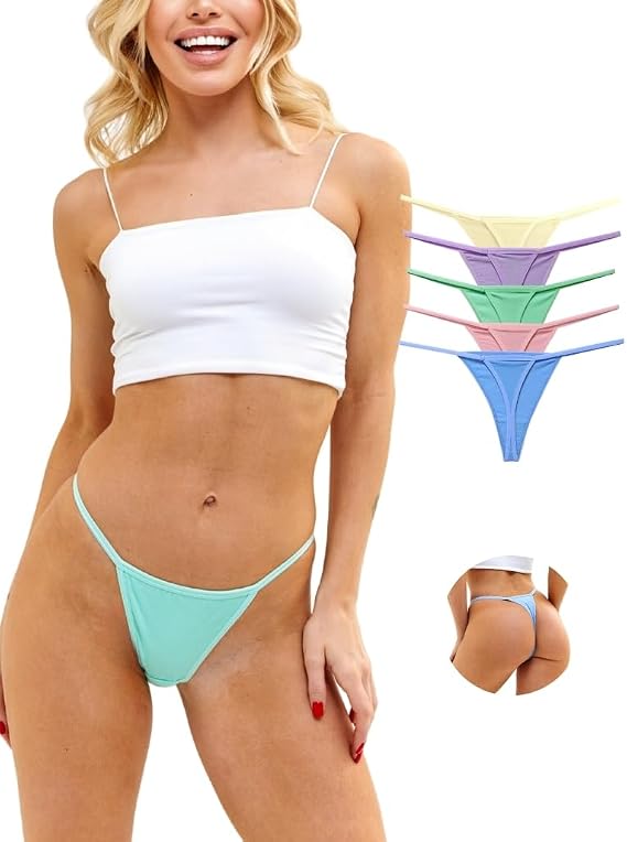 ALYA UNDERWEAR Kadın String Külot, Pamuklu, Basic, Tanga Külot, 3'lü veya 5'li Paket, Renkli