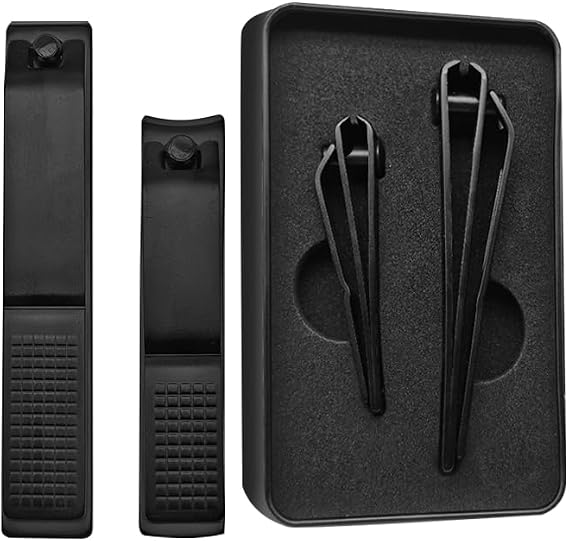Nail Clippers Set Sharp Black Nail Cutter Fingernail Toenail Clipper with Case Large and Small 2 Piece (Black case)