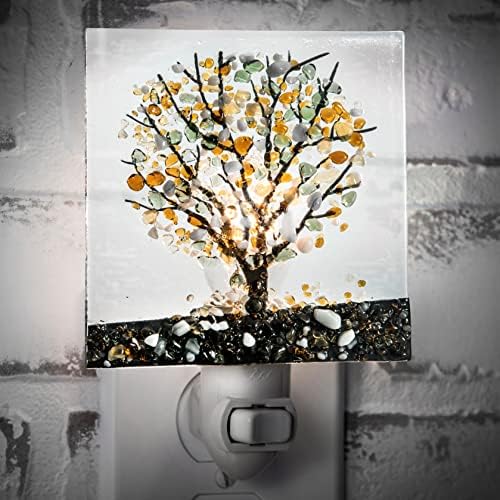 J Devlin Glass Art Stained Glass Night Light, Autumn, Fall Tree, Nature, Cabin, Plug in nightlight for BedroomBathroomStairwayHallway Home Decor NTL 159-1