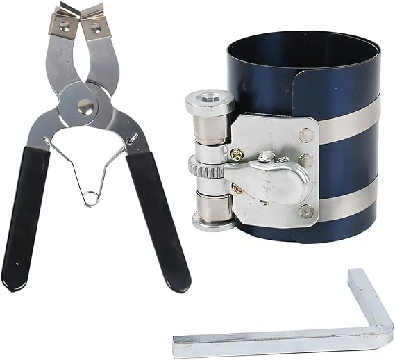 Car Engine Piston Ring Installer Removal Kit, Adjustable 2-1/8" to 7" Vehicle Piston Ring Compressor Tool & Piston Installation Plier, Auto Accessories, Universal for SUV, Truck, RV