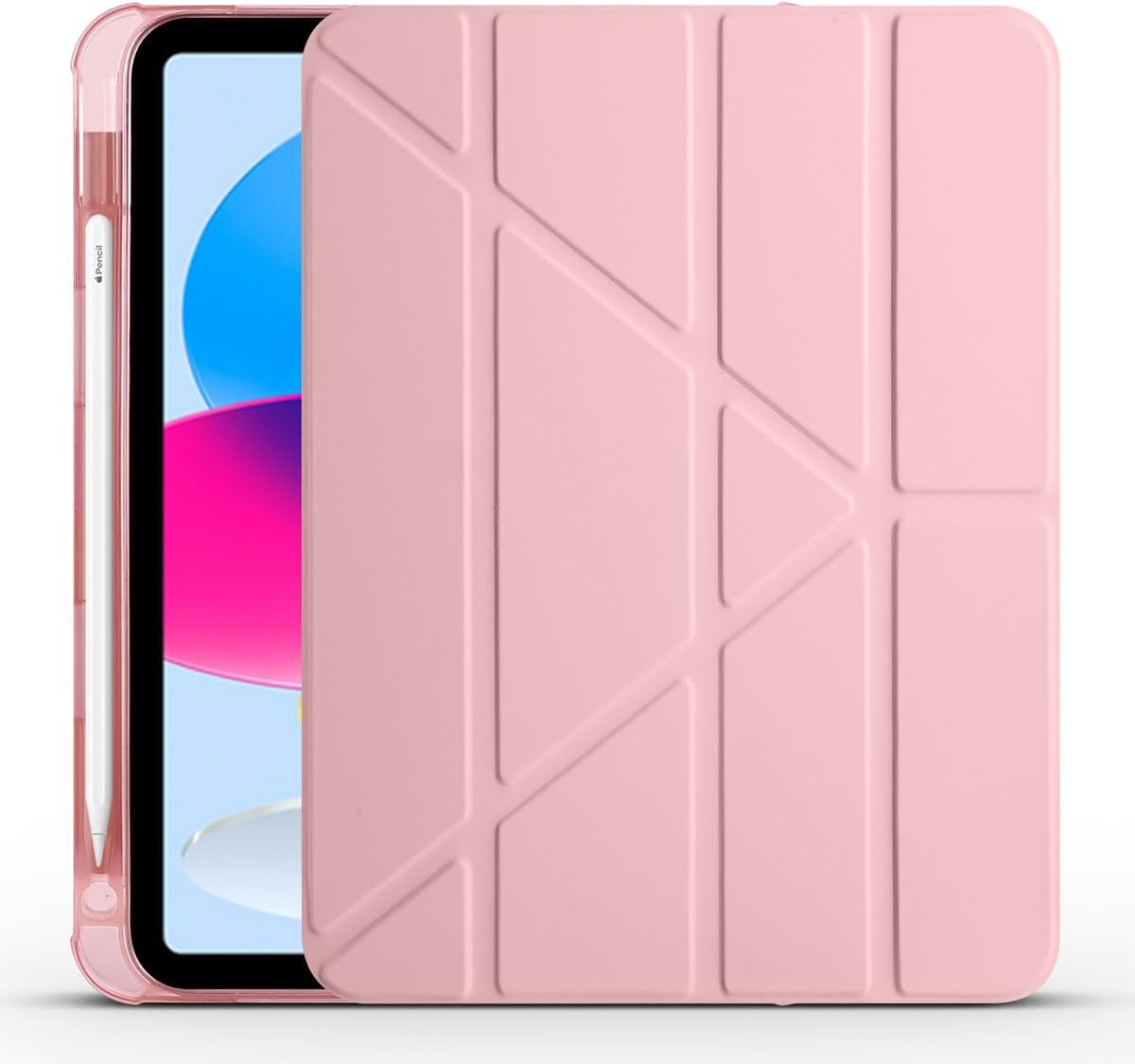 Apple iPad 11.Nesil 2025 A16 ile Uyumlu Kılıf Kalem Bölmeli Tri Folding Katlanabilir Standlı PU Deri Yumuşak Silikon, Tablet Kapak [Akıllı Kapak, Uyku Modlu], Rose Gold