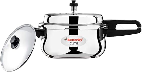 Butterfly Cute Stainless Steel Induction Base Pressure Cooker with Glass Lid (Silver, 3 Ltrs)