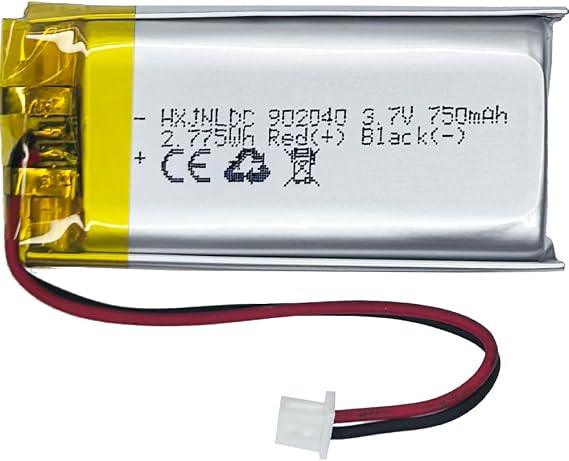 DC 3.7V 750mAh 902040 Rechargeable Lithium Polymer Battery, Suitable for DIY 3.7-5V Electronic Products with Built-in 2-Wire Battery Replacement and LED Lights