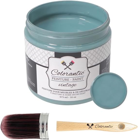 Colorantic-Bundle Blue Grey Chalk Paint (Zen,16 Oz) and Oval Purple Chalk Paint Brush