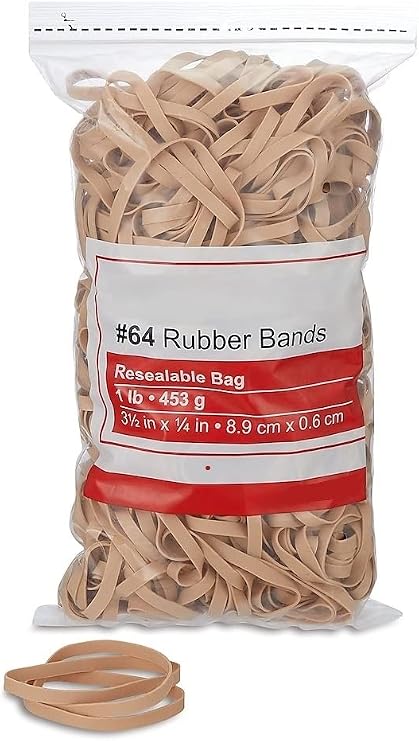 1InTheOffice Rubber Bands Size 64, Quality Multi-Purpose Rubber Bands, 1 lb (380 Bands Per Bag)