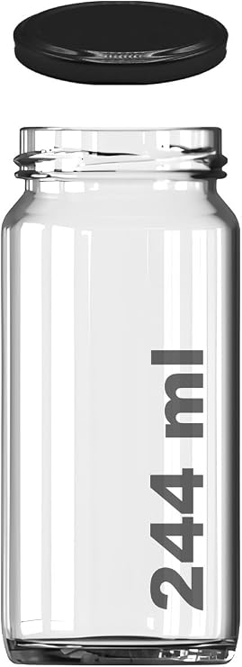 244 ml Kavanoz Metal Siyah Konserve Kapaklı 244 Cc Şeffaf Uzun Cam Kavanoz 2 Adet