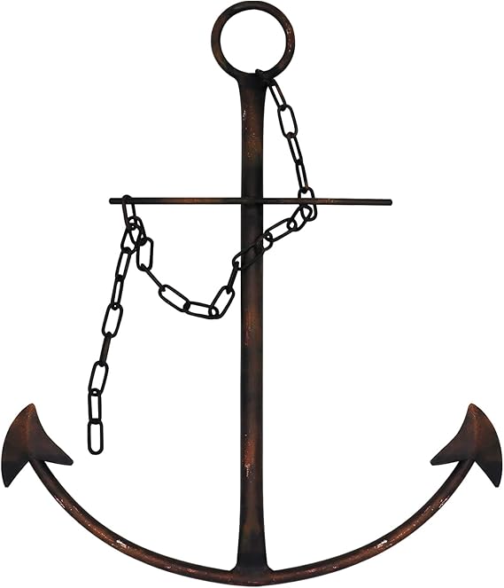 Nautical Anchor Wall Decor - Antique Metal Art With Chain for Bedroom, Living Room, Dorm Home - 13" Vintage Farmhouse Decor