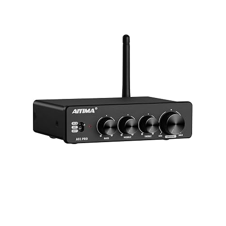 AIYIMA A01 Pro 100W x 2 Amp Bluetooth 5.1 Class D Integrated Amplifier TPA3116 2.0/2.1 Channel Power Amplifier Receiver with 3.5mm AUX Output, DC12-24V DC 24V Power Adapter Included