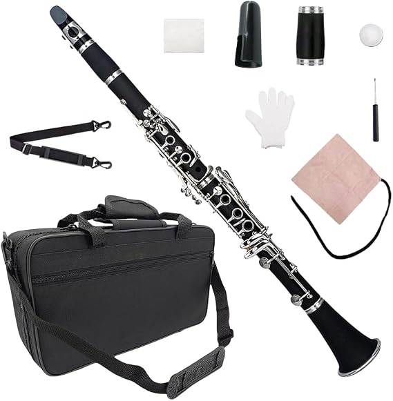 Professional New Black Clarinet Body Nickel Plated &case Plated Bb Key 17 key Two Barrels New (Black Clarinet)