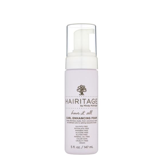 Hairitage Have It All Curl Enhancing Foam Mousse with Quinoa + Rice Protein for Frizz Control + Moisture - Lightweight Formula - Leaves Hair Full + Bouncy - Set Hairstyles + Curls, 5 oz