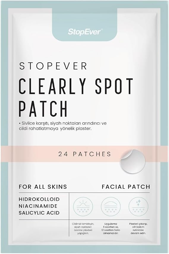 StopEver Clearly Spot Patch, Sivilce Karşıtı Şeffaf Plaster | Şeffaf, Ultra İnce, Hidrokolloid + Niacinamide + Salicylic Asit İçerikli Akne Karşıtı Yüz Bandı | 24 Adet