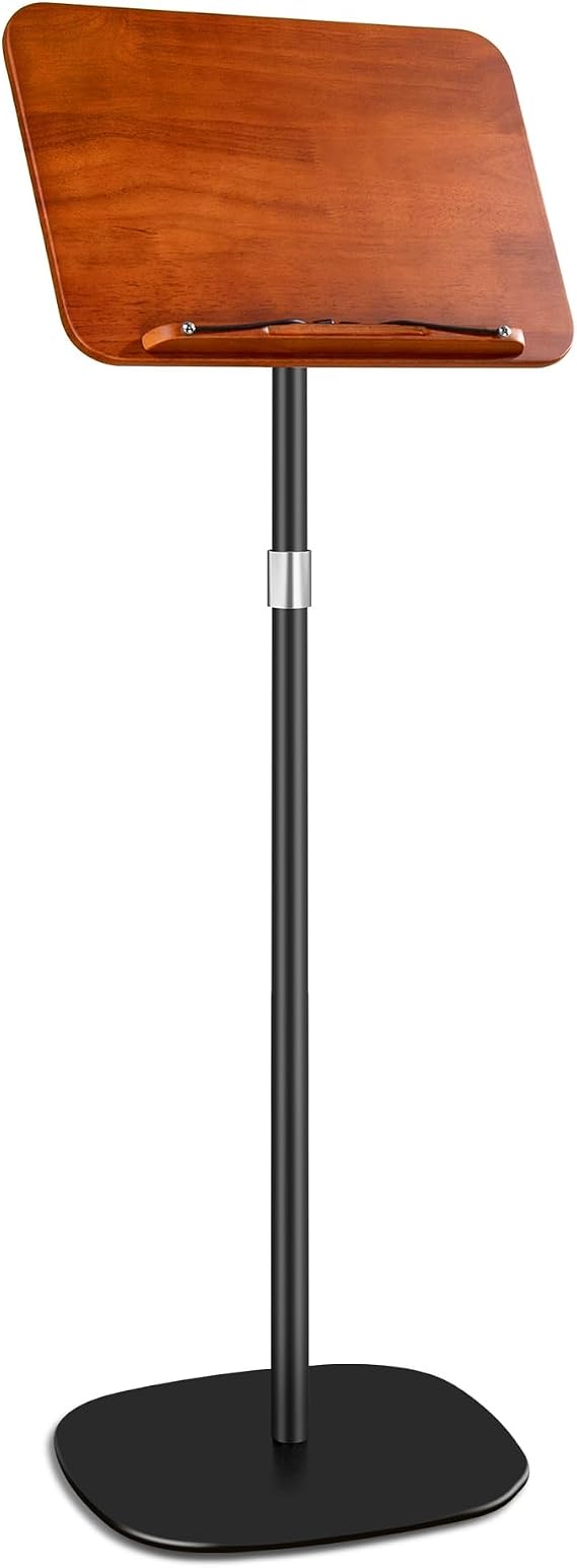 ENO MUSIC Solid Wooden Height Adjustable Music Sheet Stand for Guitar Bass Violin Ukulele Sax Players Stage Performance Music Stand, Floor Reading Stand with Page Clip for Cookbooks, Sheet Music, etc
