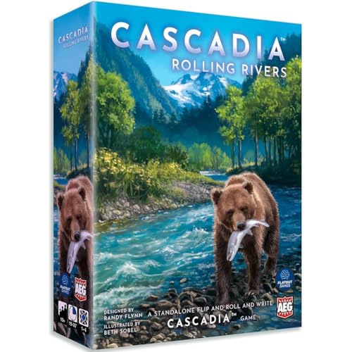 AEG & FlatOut Games | Cascadia: Rolling Rivers Roll & Write Puzzly Dice Game | Explore The Pacific Northwest, Build Ecosystems | Ages 10 | 1-4 Players
