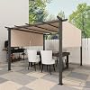 10' X 10' Outdoor Modern Steel Pergola with Retractable Canopy, Beige