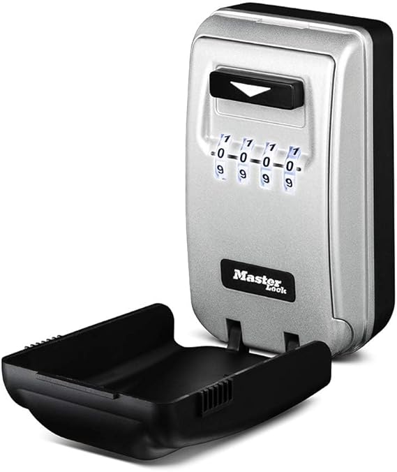 Master Lock 5425D Set Your Own Combination Wall Mount Lock Box with Light Up Dials, 6 Key Capacity, Black