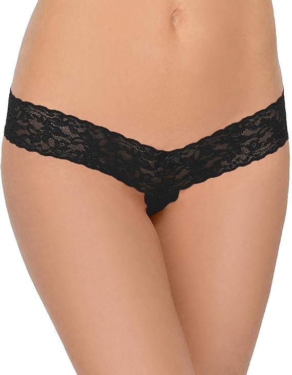 hanky panky, Signature Lace Crotchless Thong, Black, One Size (0-12)
