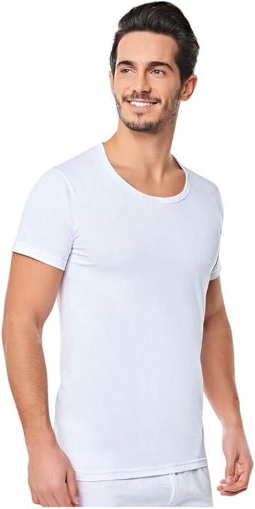 Seher Yıldız 6 Adet Bisiklet Yaka%100 Pamuk Penye Kısa Kol Fanila, Beyaz, 2XL