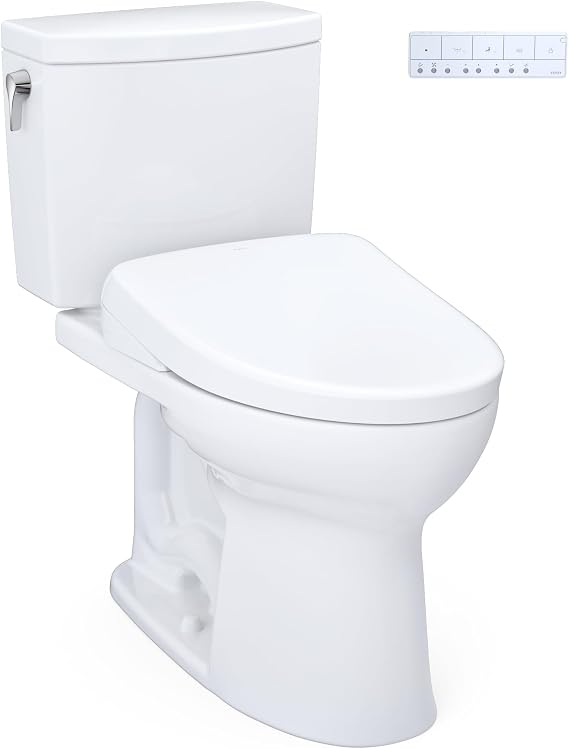 TOTO WASHLET+ Drake II 1G Two-Piece Elongated 1.0 GPF Toilet with Auto Flush WASHLET+ S7A Contemporary Bidet Seat, Cotton White - MW4544736CUFGA#01