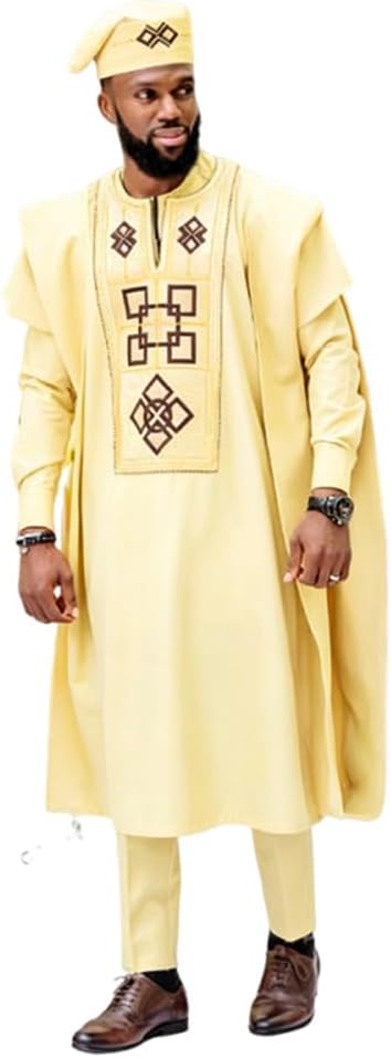 HD African Mens Clothing Traditional Attire Embroidery Agbada Boubou Caftan Nigerian Male Wedding Clothes Set