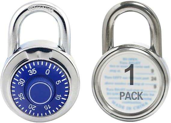 3-Digit Combination Padlock, Metal Body & Blue Dial, Pack of 1