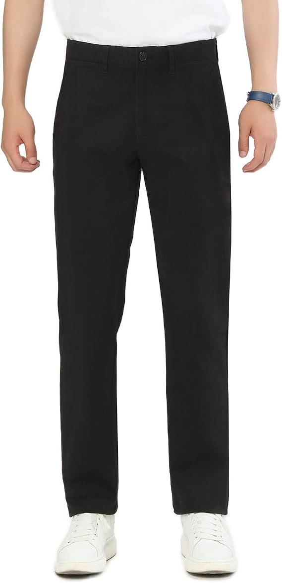 Men's Straight Fit Cotton Casual Pants Stretch Chino Flat Front Big and Tall Work Office Business Travel