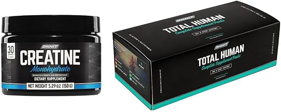 ONNIT Total Wellness & Performance Bundle: Total Human Multivitamin Packs (30-Day Supply) + Creatine Monohydrate Powder (30 Servings), IGEN Non-GMO Tested Energy, Focus & Strength, Pack of 2