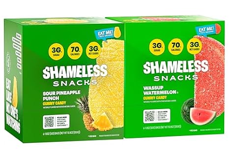 Shameless Snacks Sour Punch Duo: Wassup Watermelon & Sour Pineapple Punch Bundle Low Sugar Gummy Candy - Vegan, Gluten-Free, Low-Calorie Gummies
