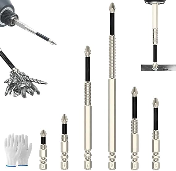 High-Magnetic Screwdriver Drill Bit, Strong-Magnetic Durability Screwdriver Drill Bit Set, Anti-Slip Magnetics Electric Screwdrivers Set, Universal Drill Bits Set (25+50+65+75+100+150mm,1Set)