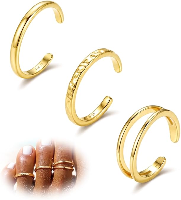 14K Gold Filled Toe Rings for Women Waterproof Open Toe Rings Adjustable