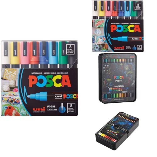 POSCA 8-Color Paint Marker Set, PC-5M Medium  8-Color Paint Marker Set, PC-3M Fine Point  Heat Pliable Oil & Wax Based Pastels Pack with 24 Colors  Oil & Wax Based Pencil Pack with 36 Colors