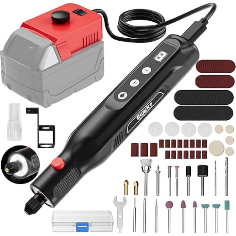 Ecarke Rotary Tool Kit Compatible with Milwaukee 18V Battery, 25000RPM 5-Speed & 108 Accessories, Dog Nail Grinder with LED Light for Pet Grooming, DIY Crafts, Sanding, Engraving, Polishing, Tool Only