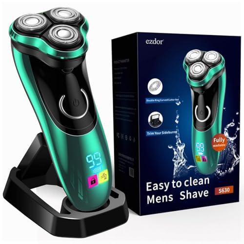Electric Razor for Men, Rechargeable Shaver with Charging Stand, Cordless Wet & Dry Waterproof Razor with Pop-up Trimmer Green