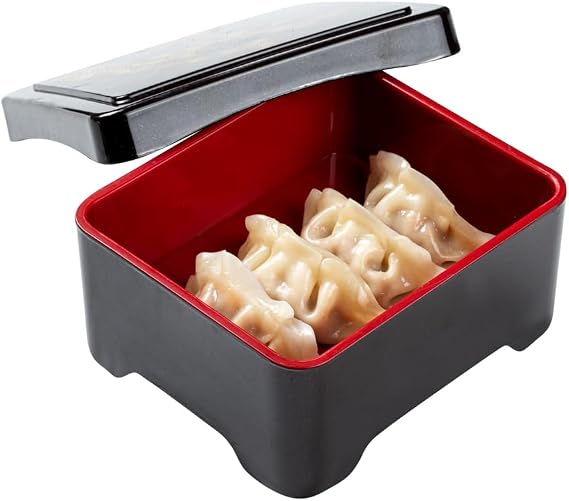 Restaurantware-Bento Tek 23 Ounce Small Bento Box, 1 Greaseproof Authentic Box - For Hot & Cold Food, Lacquered Interior, Black & Red Plastic Japanese Lunch Container, Reusable, For Unagi Or Obento