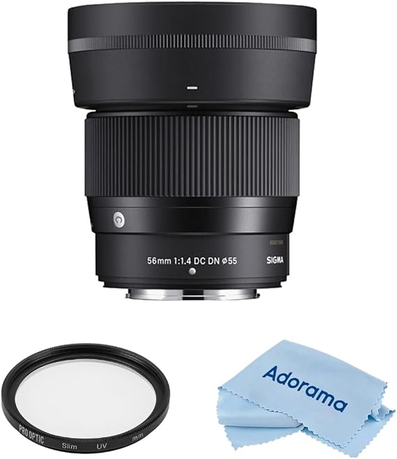 Sigma 56mm f/1.4 DC DN Contemporary Lens for Nikon Z Bundle with 55mm Multi Coated UV Slim Filter, Microfiber Cleaning Cloth