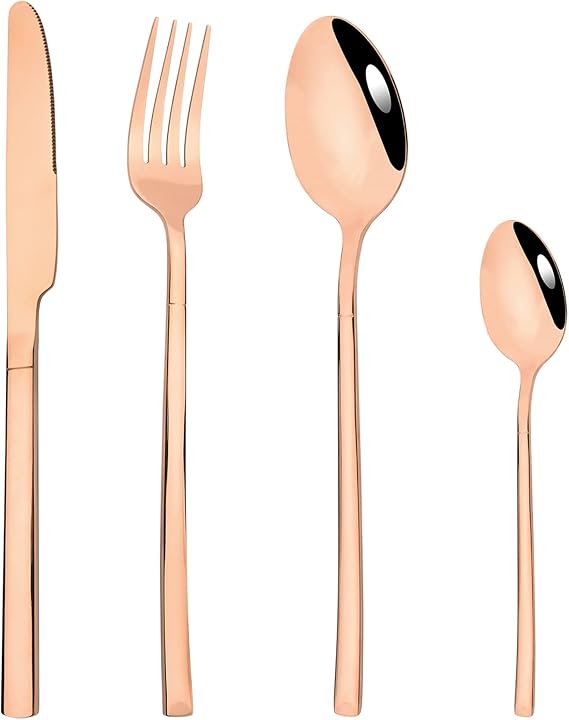 24-Piece Mirror Rose Gold Flatware Set, 18/0 Stainless Steel Cutlery Set Service for 6, Tableware Utensils Include Knife Fork Spoon and Teaspoon, Dishwasher Safe