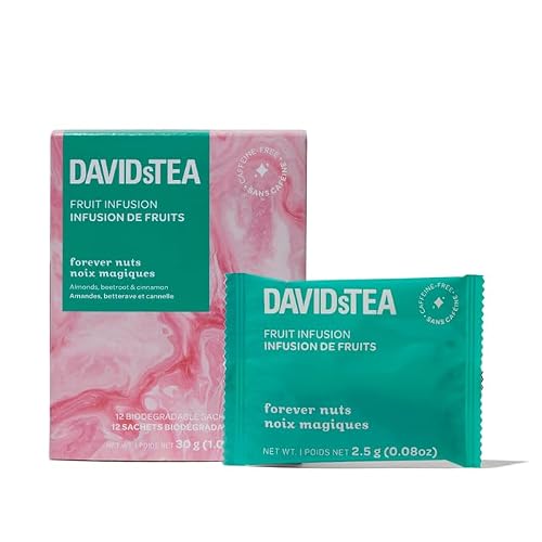 DAVIDsTEA Forever Nuts Herbal Tea Caffeine-Free Tea Bags with Apple, Almond & Cinnamon 12 Count Sweet & Nutty Dessert-Inspired Blend