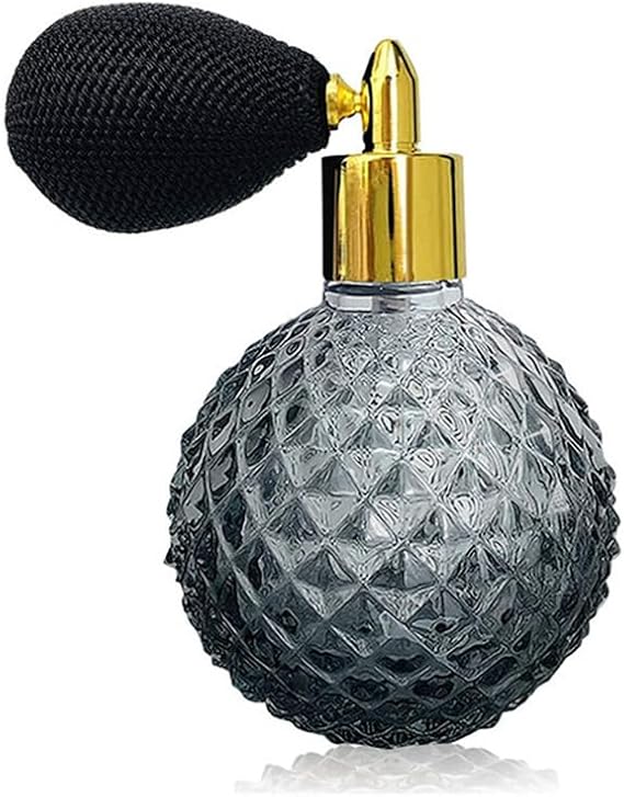 100ml Crystal Art Vintage Style Empty Refillable Perfume Atomizer Short Tassel Spray Bitter Bottle With Air Bag (Gray)