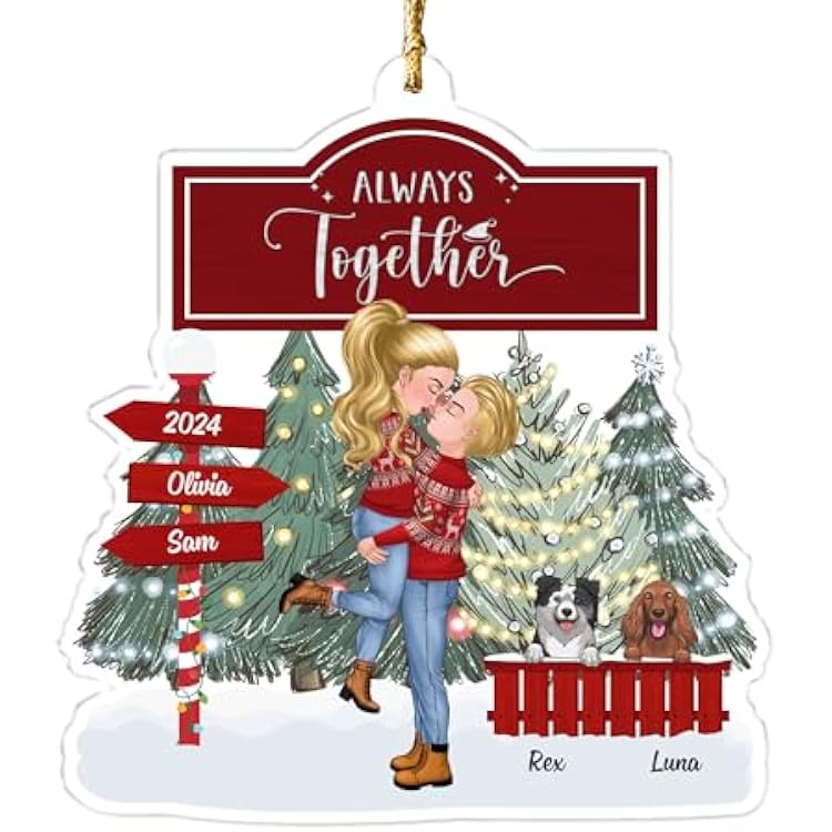 GOSSBY Personalized Custom Ornament Couple 2 Dogs Always Together Couples with Dog Christmas Ornament 2024 with Xmas Tree Decoration Christmas Ornament Dog Cat Lover Christmas Tree Ornament Pet Cou