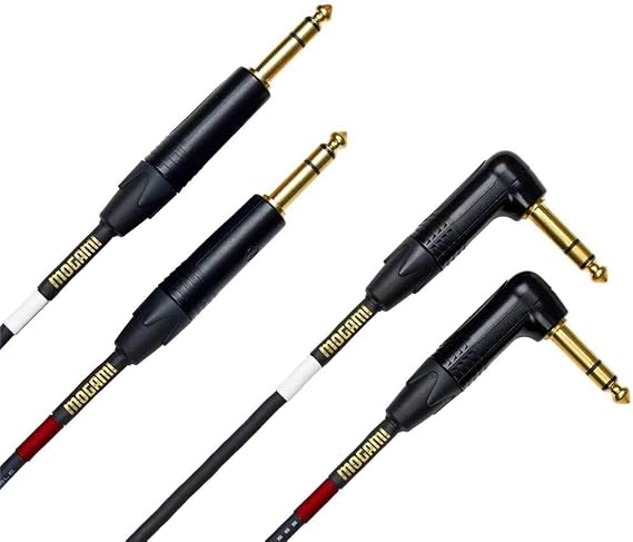 Mogami Gold Key SB-20R Balanced Stereo Keyboard Instrument Cable, 1/4" TRS Male Plugs, Gold Contacts, Dual Right Angle to Dual Straight Connectors, 20 Foot