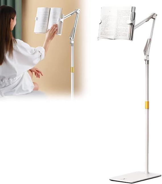 Book Stand for Reading, Book Display Stand,for Book/Tablet/Ereader/Laptop,Retractable Page Clips,Adjustable Height- Enhance Your Reading Experience with This Floor Stand