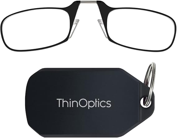 ThinOptics Keychain Case and Readers Rectangular Reading Glasses, Black, 44 mm + 1.5