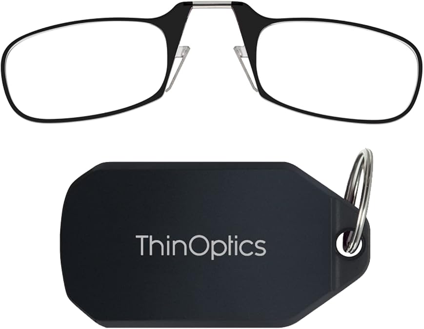 ThinOptics Keychain Case and Readers Rectangular Reading Glasses, Black,Lens Width: 44.45 Millimeters