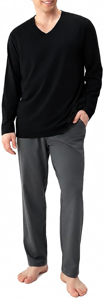 DAVID ARCHY Mens Pajamas Set Soft Combed Cotton pajamas for men Comfy Loungewear Pjs with Pockets