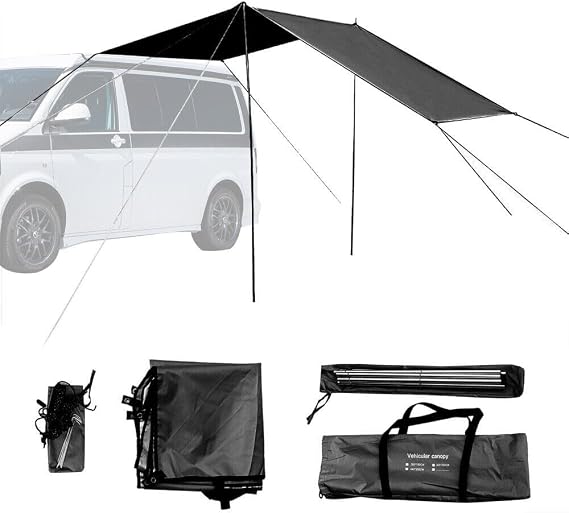 Gdfnmogo SUV Awning Sun Canopy 300X200cm Shelter Adjustable Height 180-200cm Easy Setup 6 Min For Motorhome Van Campervan Black